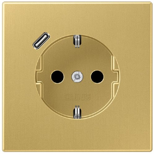 Розетка с заземлением +1хUSB тип C без рамки Jung LS990 metal 1-м. латунь картинка